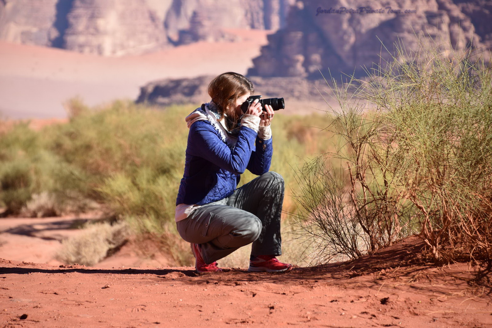 Group of UK travelers touring Wadi Rum desert